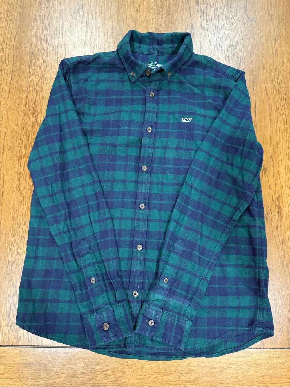 Vineyard Vines Green and Navy Plaid Button-Down Shirt